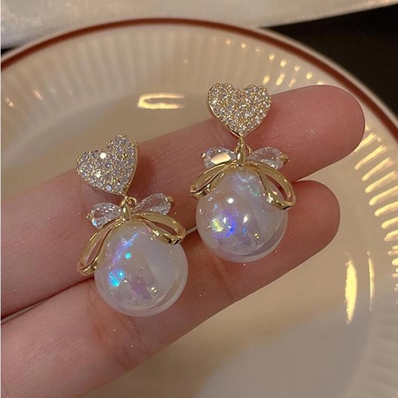 Jewelry - Faux Pearl Butterfly Bowknot Love Heart Diamond-Earrings
